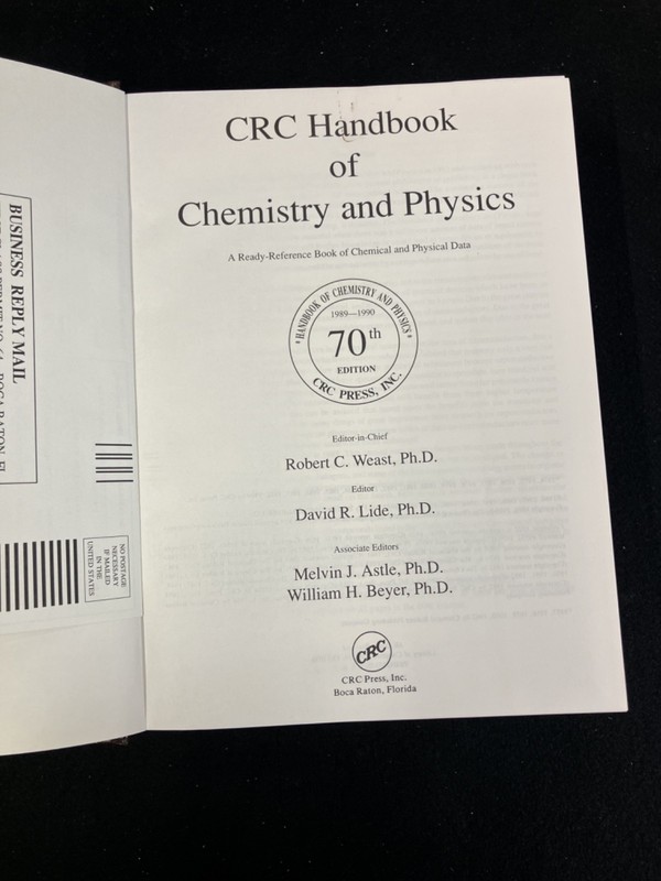 CRC HANDBOOK OF CHEMISTRY AND PHYSICS 70TH EDITION, WEAST, 1989-1990 HC gallery