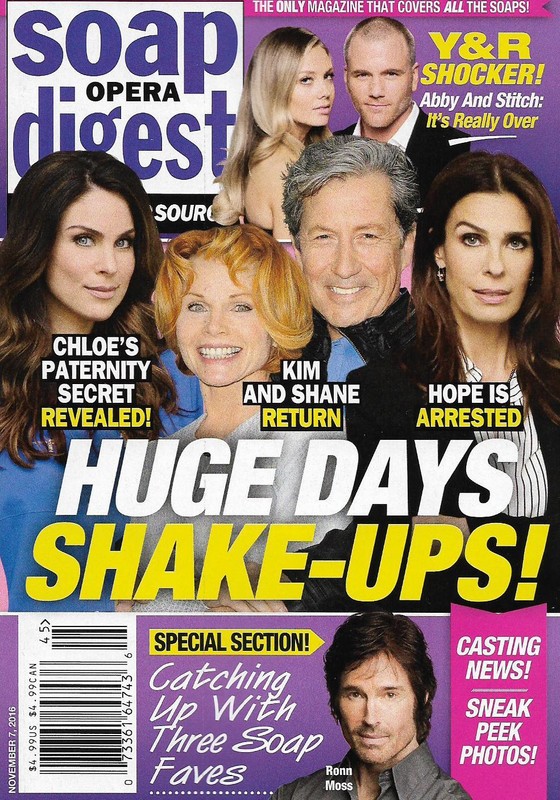 Soap Opera Digest November 7 2016 Days of Our Lives Ronn Moss Melissa Fumero