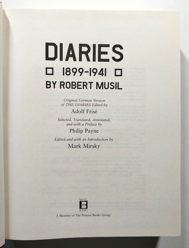 Diaries 1899 - 1941 Robert Musil HCDJ 1st Edition 1983 Basic Books Philosophy gallery