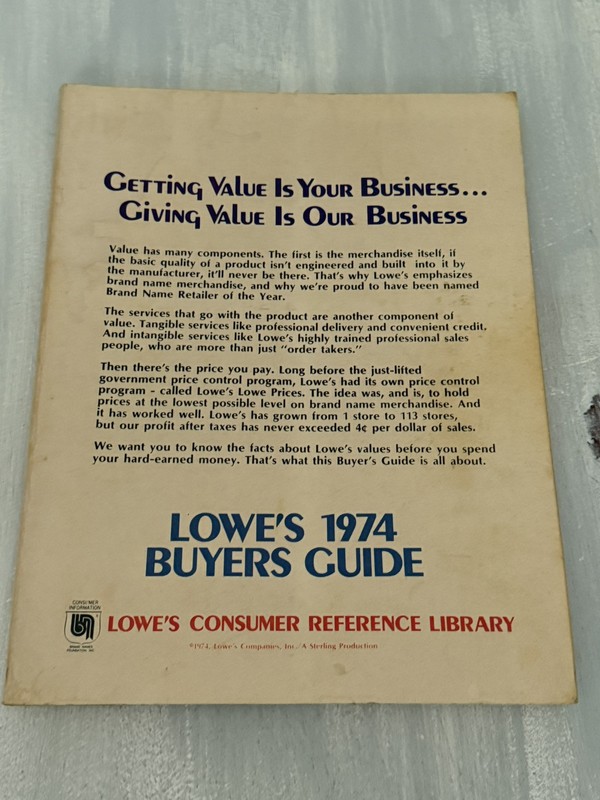 LOWE’S 1974 Buyer’s Guide Catalog Home Improvement Hardware Lumber Lights