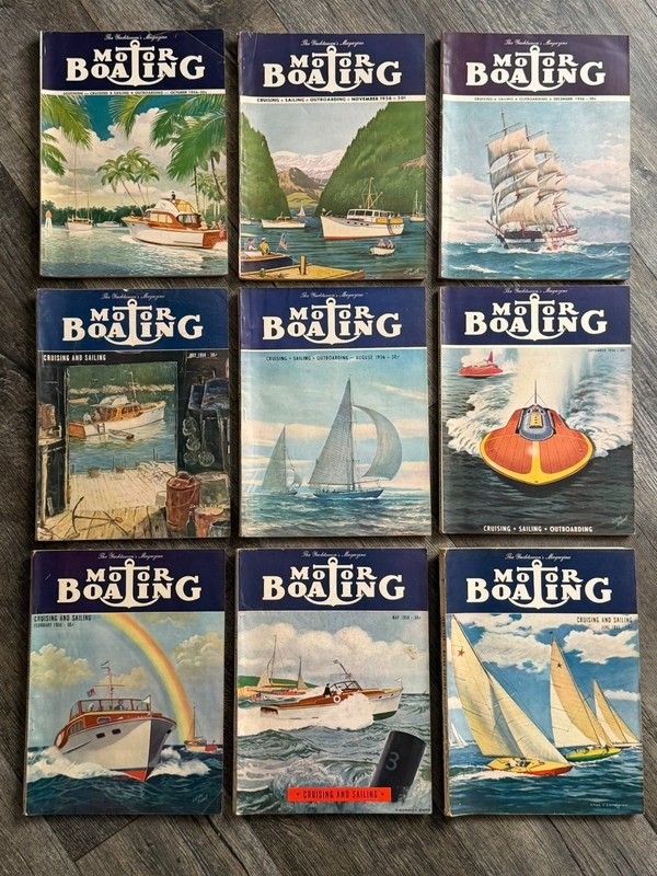 MOTOR BOATING Magazine 1956 9pc Lot Sailing Yachtsmen Yachting Nautical Boat
