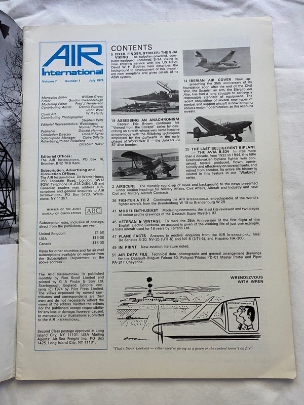 Air International July 1974 S-3A Viking Ju87 Stuka Avia B.534 Dassault Falcon 50 gallery