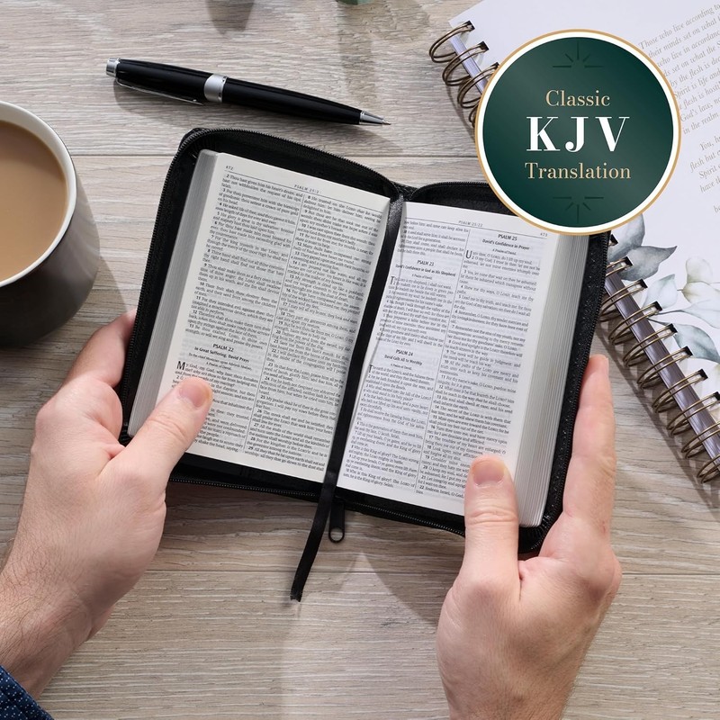 KJV Mini Pocket Holy Bible Zippered Black Faux Leather King James Version Compac gallery