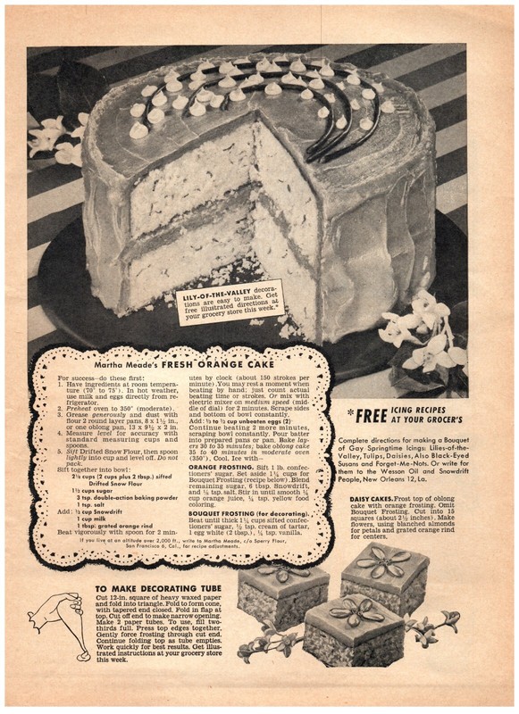 Martha Meade’s Fresh Orange Cake Recipe Lily Of Valley magazine CLIPPING Photo