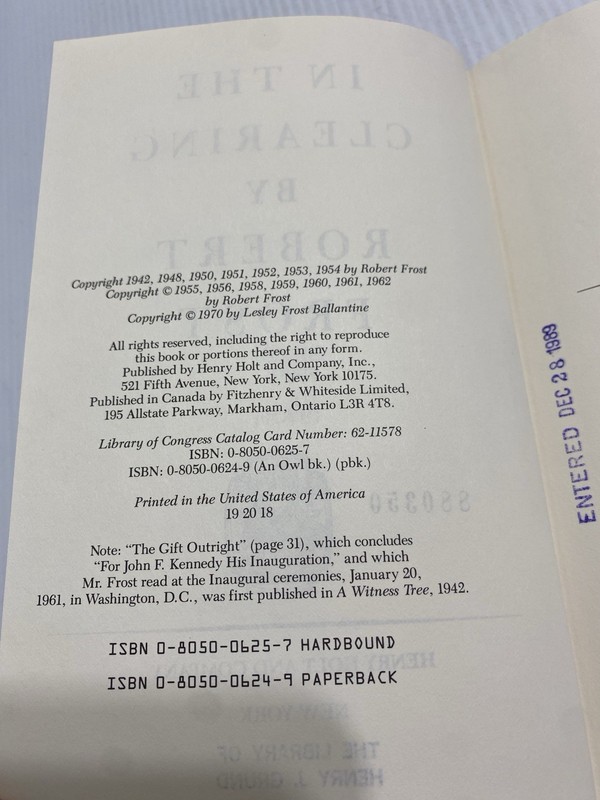 VTG 1970 ROBERT FROST IN THE CLEARING HC BOOK gallery