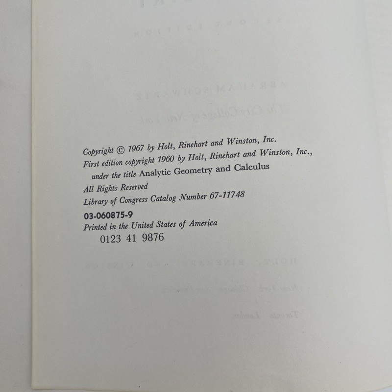 Calculus and Analytic Geometry Abraham Schwartz Textbook 1967 Second Edition gallery