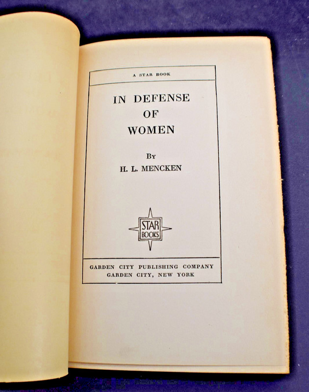 1922 In Defense of Women by HL Mencken HC
