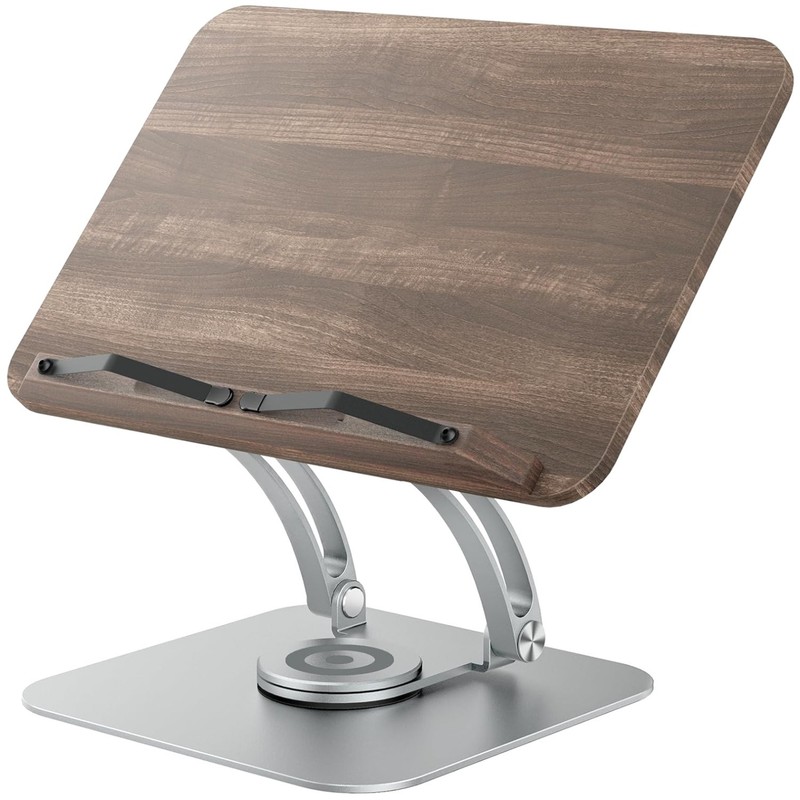 Adjustable Book Stand with 360° Swivel Base – Silver