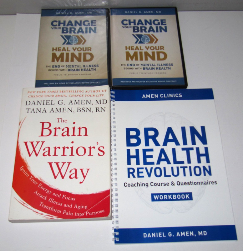 Daniel G. Amen lot: 2 books 2 DVDs Change Your Brain, Warrior’s Way, Health Revo