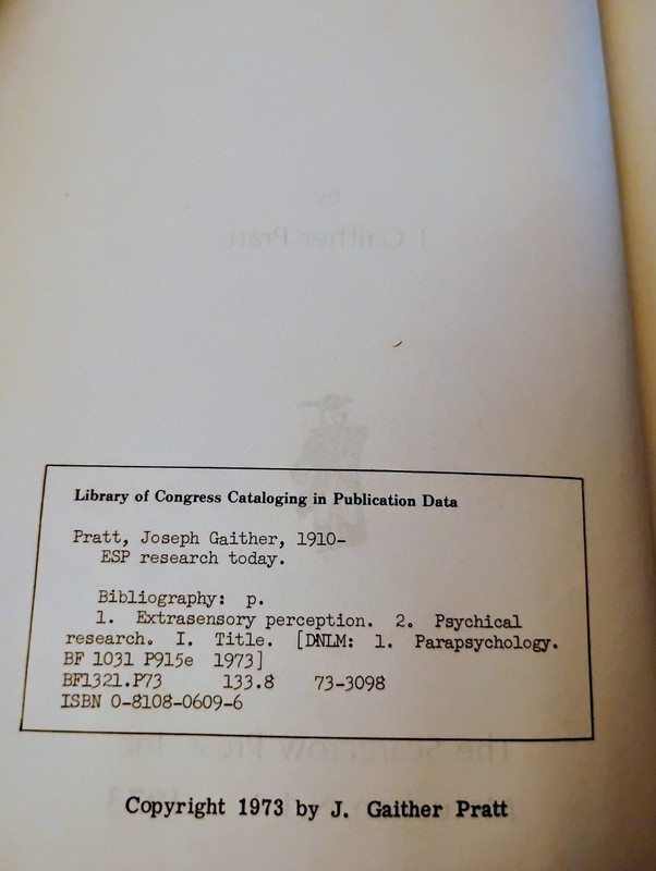 ESP RESEARCH TODAY J. Gaither Pratt 1973 1st Ed Parapsychology Scarecrow gallery