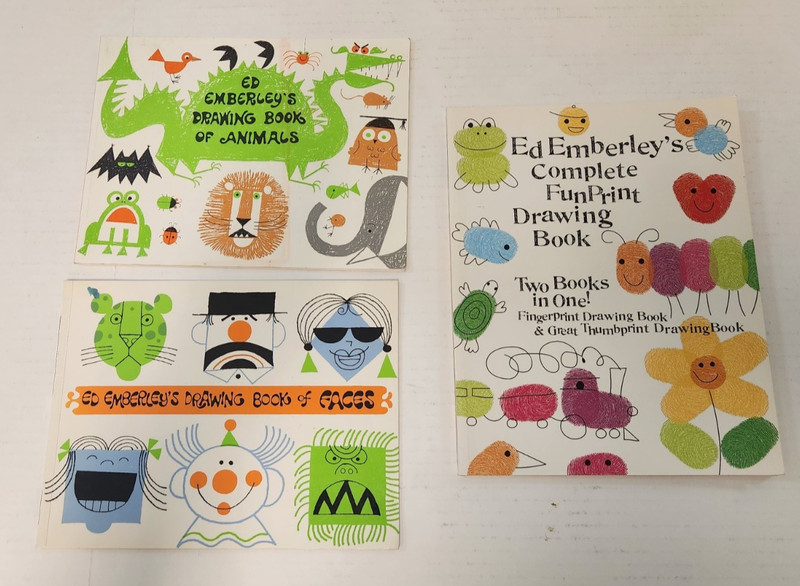 Lot of 3 Ed Emberley Drawing Book of Faces & Animals & Fingerprint Book