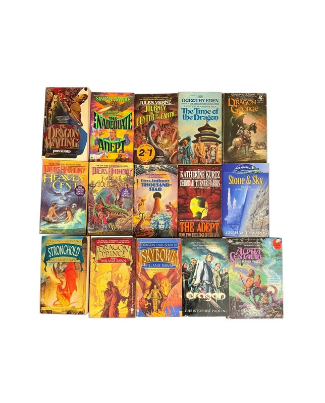 Lot of 15 Mixed Vintage Epic Fantasy Sci-fi Paperback Books Dragon + Sword gallery