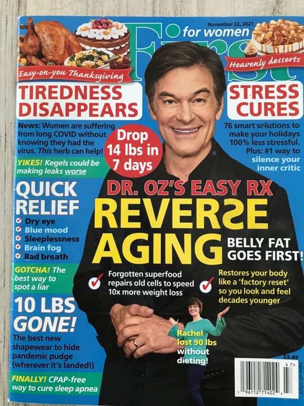 ~First For Women November 22, 2019 Magazine ~DR OZ reverse aging, Stress cure