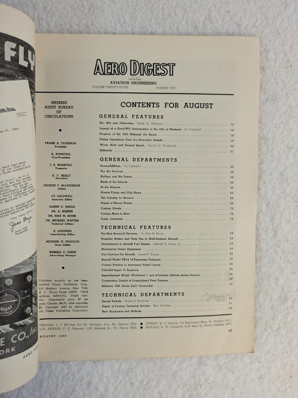AERO DIGEST Magazine August 1935 Aeronautical Digest Publishing Corp., NY gallery