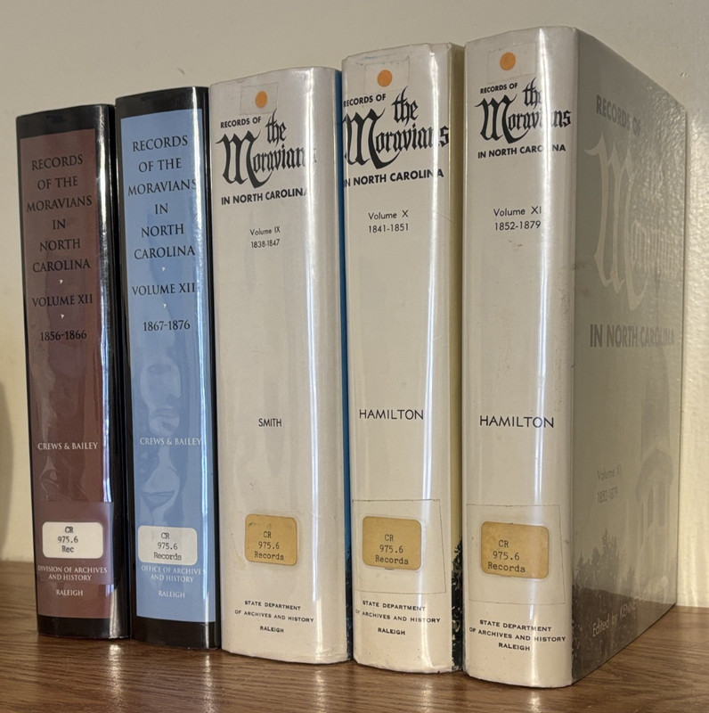 Records of Moravians in North Carolina, 5 Volume Lot, Volumes 9-11, Ex-library