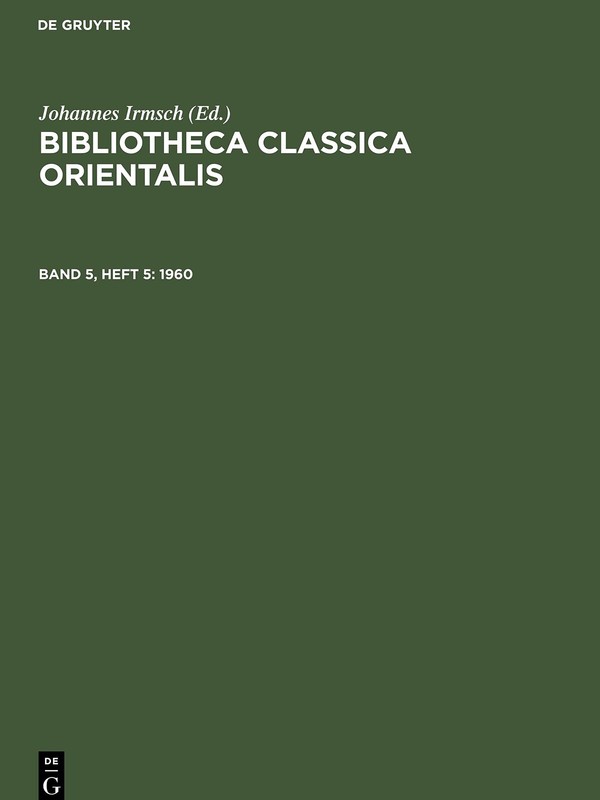 Bibliotheca Classica Orientalis. Band 5, Heft 5 (Hardback)