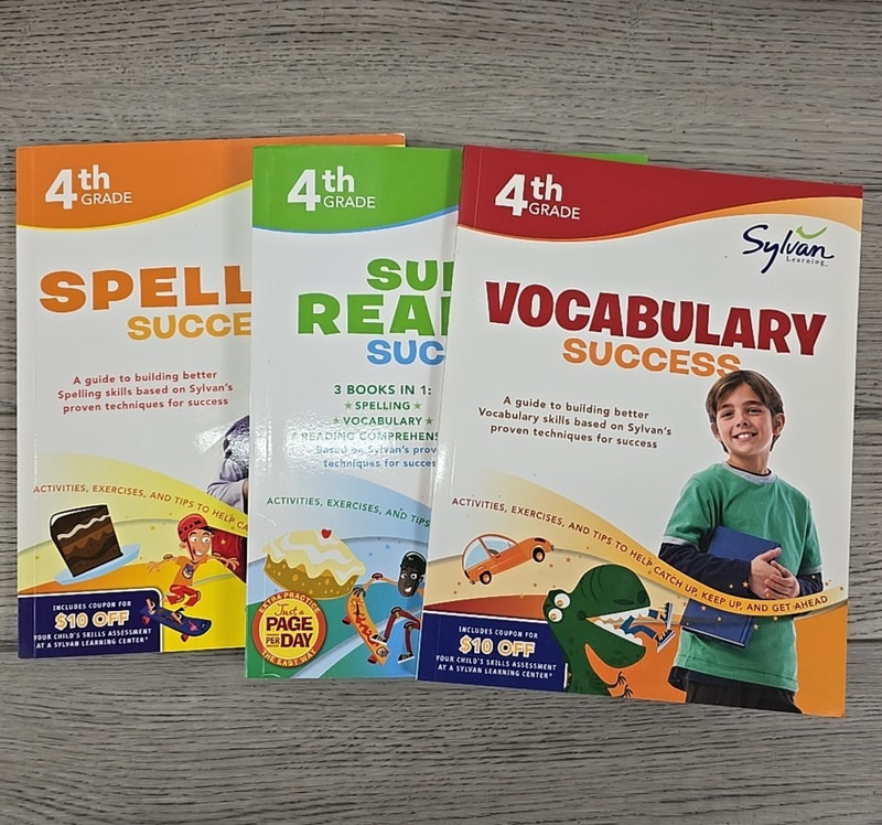 Sylvan Learning Spelling Vocabulary & Reading Success 4th Grade Books – 3 Books