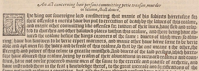 1587 Grafton Henry VIII Sanctuary Murder & Petty Treason Statute Leaf