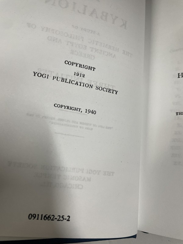 The Kybalion: Three Initiates Hermetic Philosophy 1940 Yogi Publication Society gallery