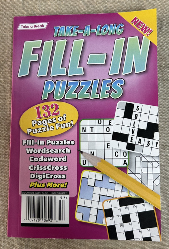 Take a Break Take-a-Long Fill-Ins Puzzles ~ 132 Pages of Puzzle Fun! ~ Aug. 2025