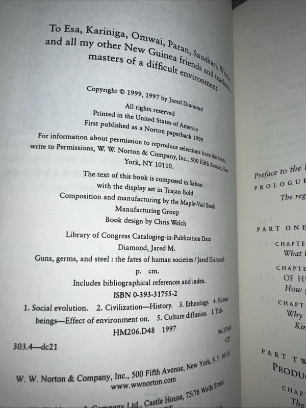 Guns, Germs and Steel. Jared Diamond, 1st edition/Later Print, Norton, NY 1999 gallery
