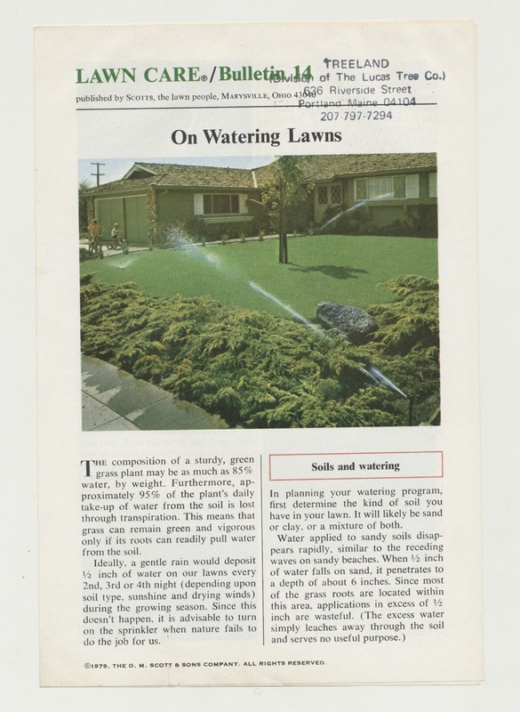Scotts Lawn Care Bulletin 14 On Watering Brochure 1979 Home Garden Info Pamphlet