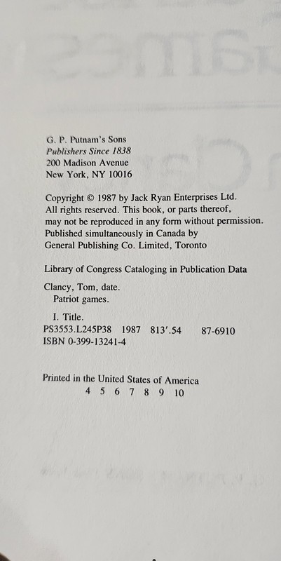 Patriot Games by Tom Clancy 1987 HC 1st Edition With Dust Jacket, Library Book gallery