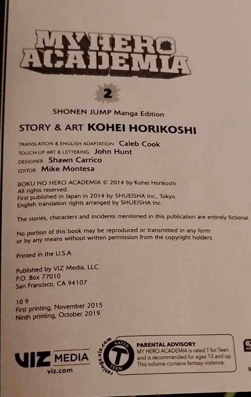 2014 My Hero Academia Shonen Jump Comic Vol 2 KOHEI HORIKOSHI Softcover Book gallery