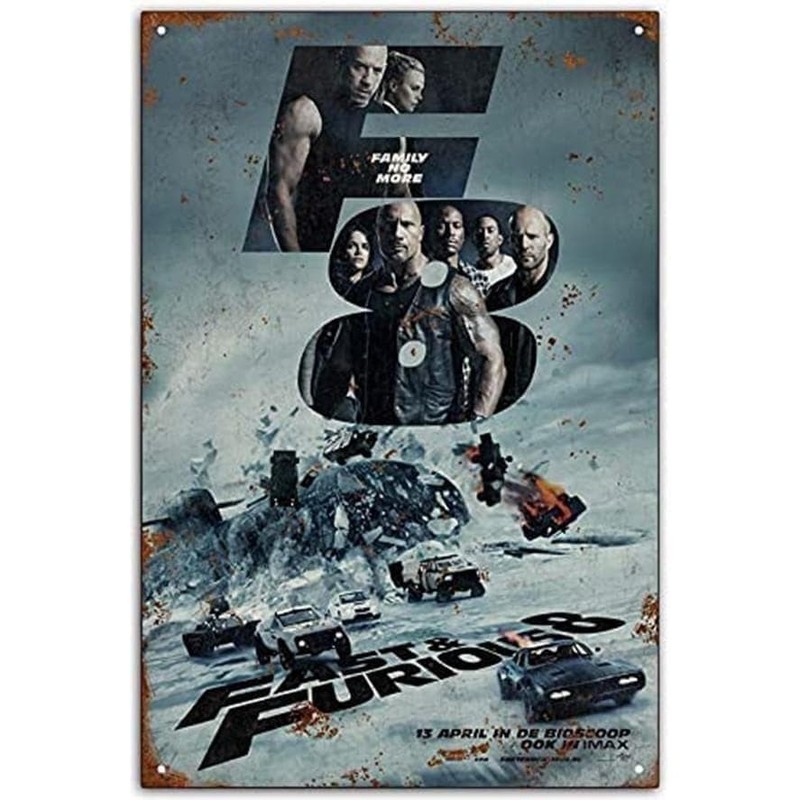 Fast & Furious Series 8 Movie Poster Tin Sign 20cmx30cm Retro Metal Decor