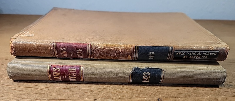 Laws Of Utah Books 1913 & 1923 One is Leather Bound Carbon County Utah