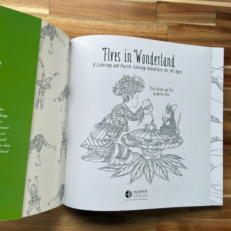 Elves in Wonderland colouring book by Marcos Chin gallery