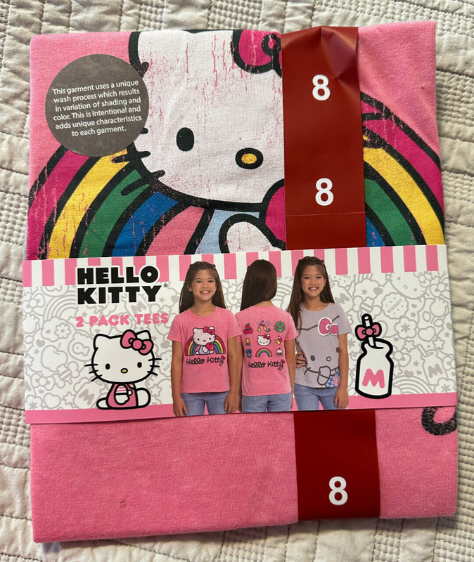 HELLO KITTY SIZE 8 2 PACK T-SHIRTS NEW IN PACKAGE NIP RAINBOW