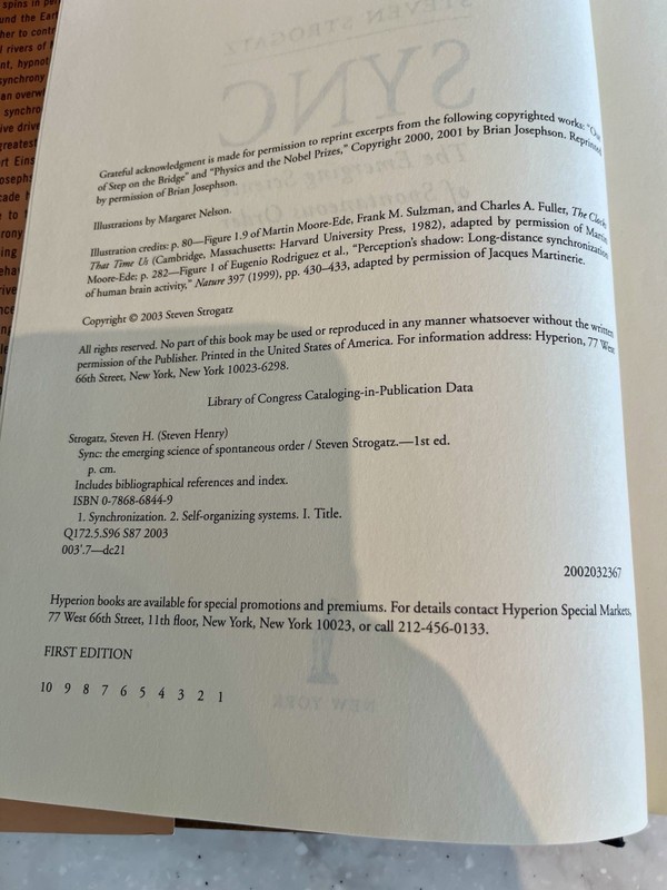 1st Ed 1st Print | Sync: Emerging Science of Spontaneous Order — Steven Strogatz gallery
