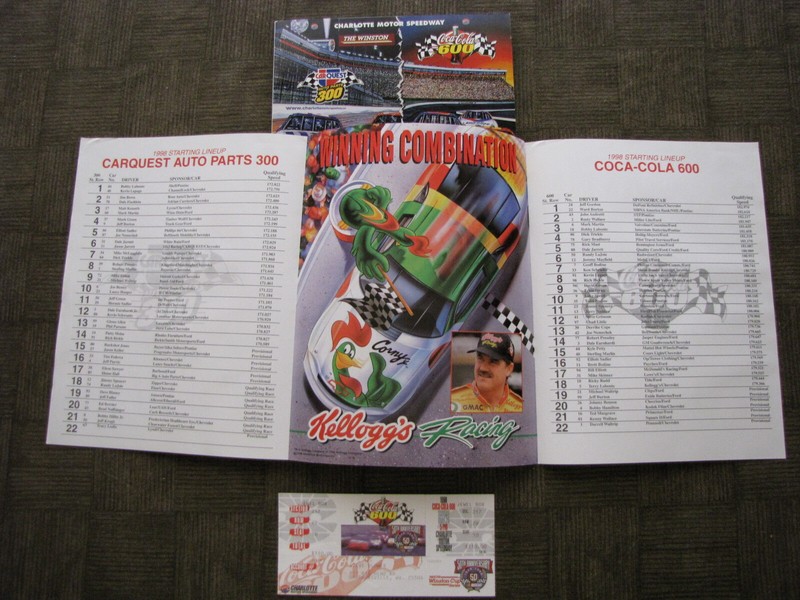 NASCAR 1998 Coca-Cola 600 Charlotte Motor Speedway w Unused Ticket / Program Lot gallery