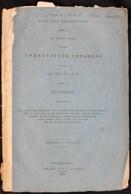 Original 1841 Acts of Secon Session Twenty-Sixth Congress of the United States