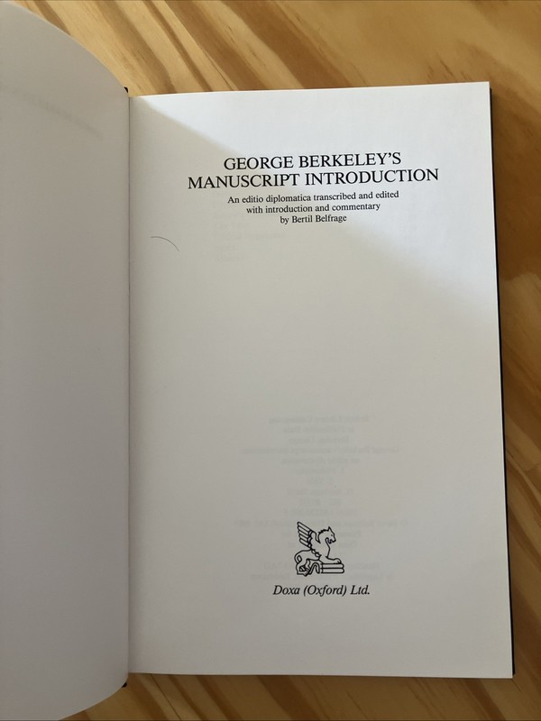 George Berkeley’s Manuscript 1987 Edition by Bertil Belfrage (Hardcover)