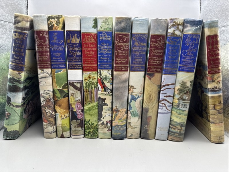 ILLUSTRATED JUNIOR LIBRARY LOT of 12 Books~Grosset & Dunlap. Alice Pinocchio Etc