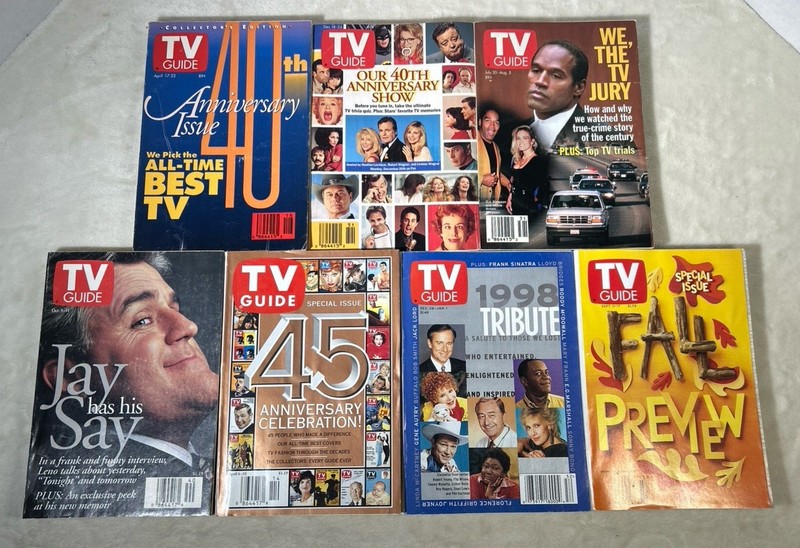 90’s TV Guide Lot Of 7 Guides 1993, 1994, 1996, 1998 & 1999 OJ Simpson Jay Leno