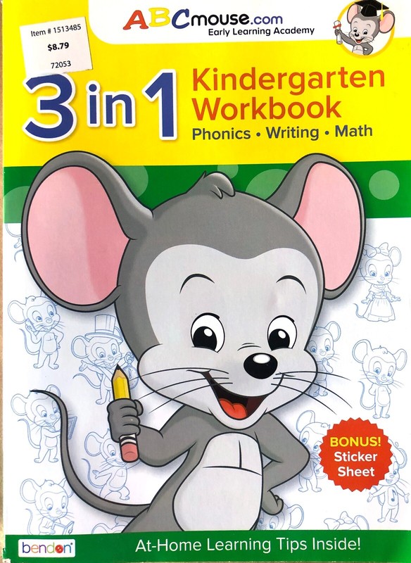 ABC Mouse 3 in 1 Kindergarten Workbook-Letters-Numbers-Basic Skills-New