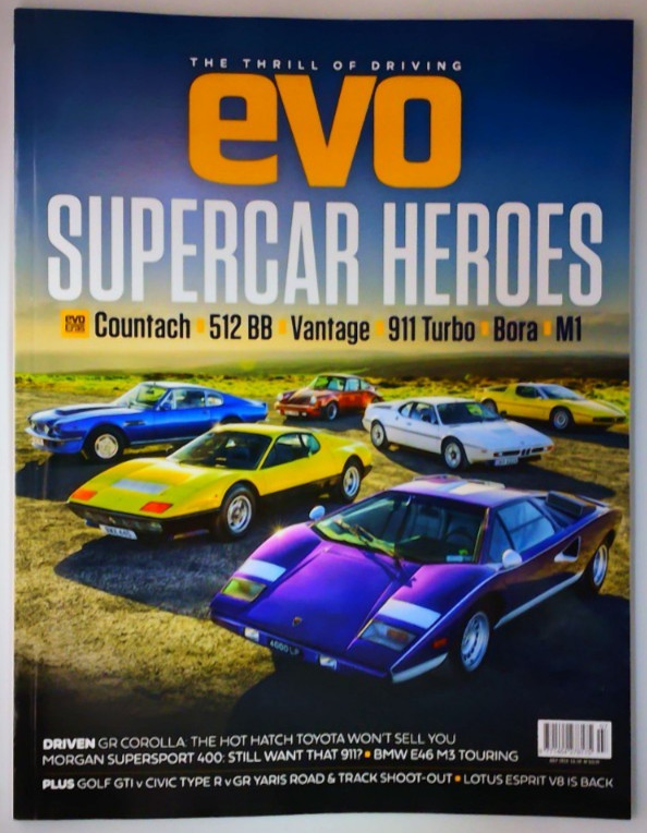 Evo magazine July 2026 Supercar Heroes: Countach, 512 BB, Vantage, 911 Turbo, M1