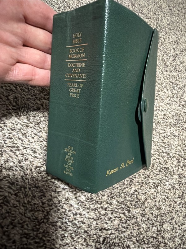 LDS Mini Compact Green QUAD Leather 4×6 Pocket Scriptures Snap 2008