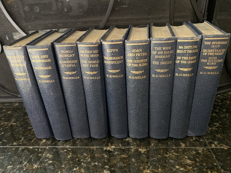 H G Wells 9 Vintage Books Odhams 1940s Hardcover Embossed