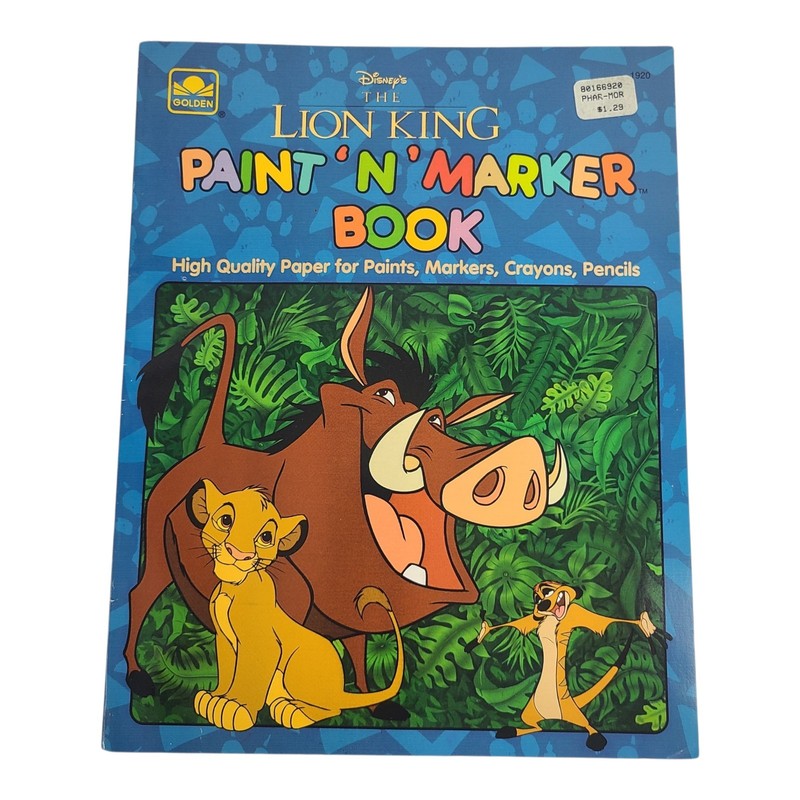 Vintage 1994 Disney Lion King Paint N Marker Coloring Book Unused Golden Brand