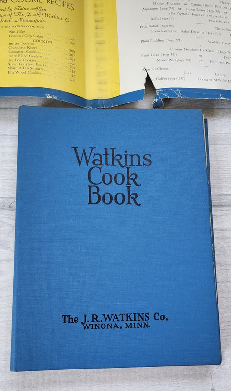 1938 Watkins Cook Book hardcover spiral-bound color advertisements 288 pages fun