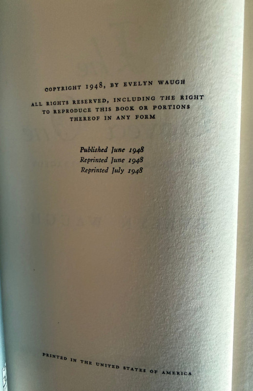 Evelyn Waugh The Loved One First US Edition/3rd printing 1948 Unclipped DJ $2.50 gallery