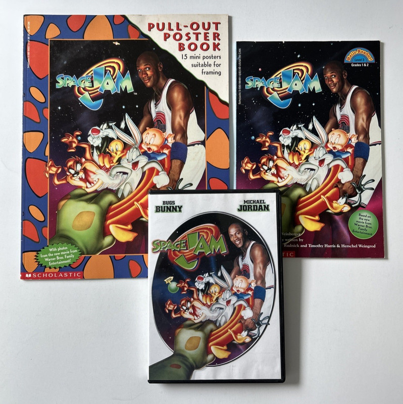 Space Jam Lot Pull-Out Poster Book 15 Posters 1996 + DVD + Hello Reader Book