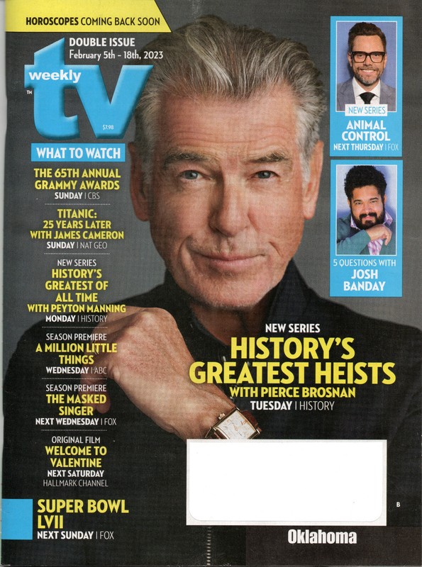 TV WEEKLY Magazine Feb. 5-18 2023 Pierce Brosnan Greatest Heists Josh Banday