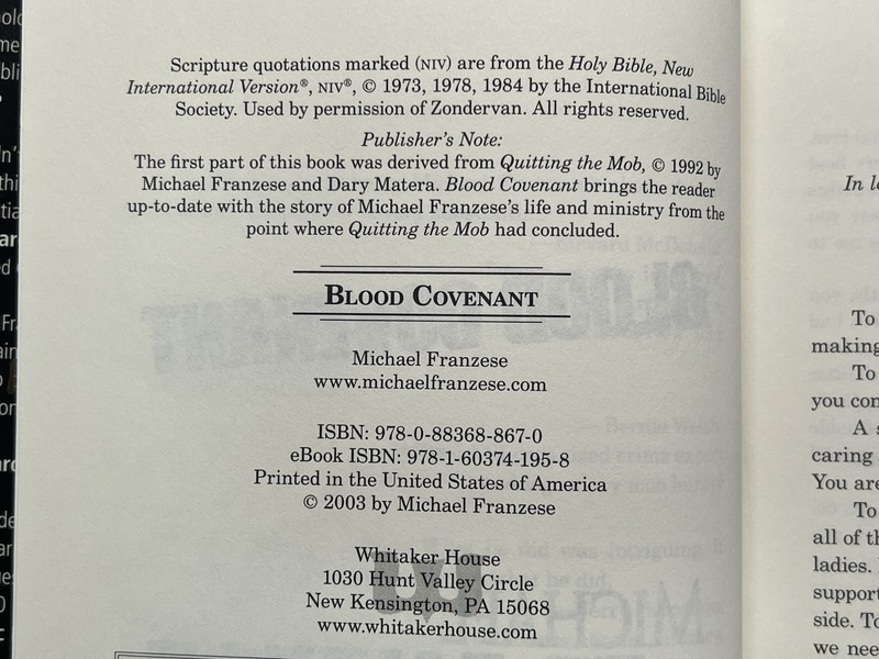 Michael Franzese Blood Covenant Hardcover Whitaker House Signed Organized Crime gallery