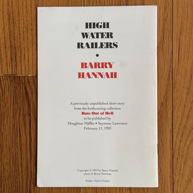 BARRY HANNAH—High Water Railers / Bats Out of Hell—1993—Promotional Booklet—RARE gallery