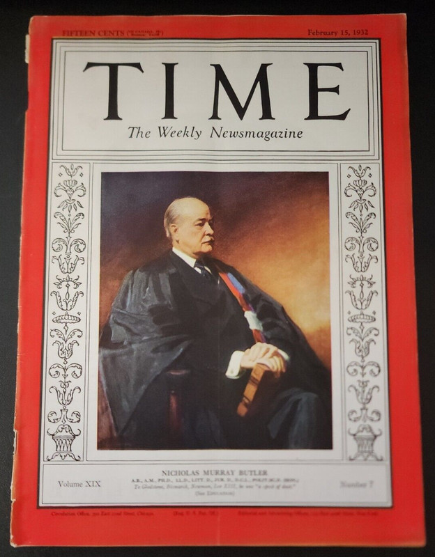 TIME MAGAZINE FEBRUARY 15 1932 NICHOLAS MURRAY BUTLER B27:1054